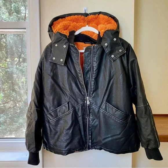 New Free People Moxy Trapeze Vegan Leather Bomber Jacket Coat Black - Picture 9 of 10